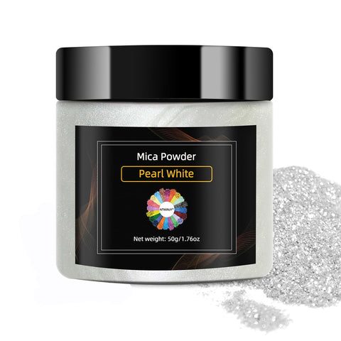 NTWJNJY Pearl White Mica Powder, Natural Shimmer Mica Powder for Epoxy Resin/Candle/Soap/Lip Gloss/Slime/Bath Bombs/Quicksand/Car paint pigments.Candle Dye,Soap Making Dye(50g/1.7oz)