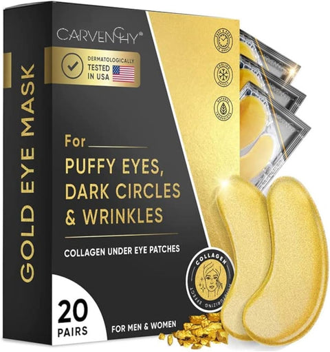 Triple Go Under Eye Patches (20 Pairs) - Golden Under Eye Mask Amino Acid & Collagen, Under Eye Mask for Face Care, Eye Masks for Dark Circles and Puffiness