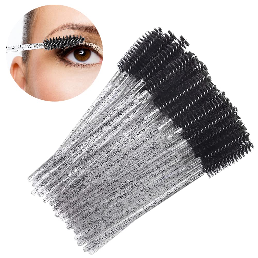Disposable Eyelash Brush, Crystal Glitter Mascara Applicator, Eyebrow Brush Handle, 50Pcs