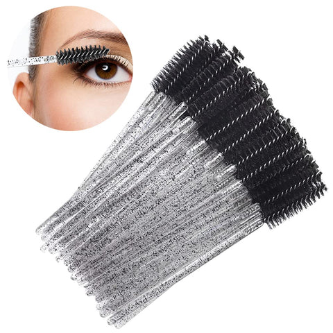 Disposable Eyelash Brush, Crystal Glitter Mascara Applicator, Eyebrow Brush Handle, 50Pcs