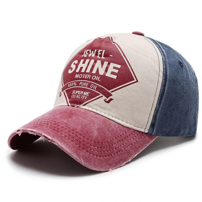 Vintage Style Baseball Cap, Distressed Jewel Shine Design, Multi-Colour Panels