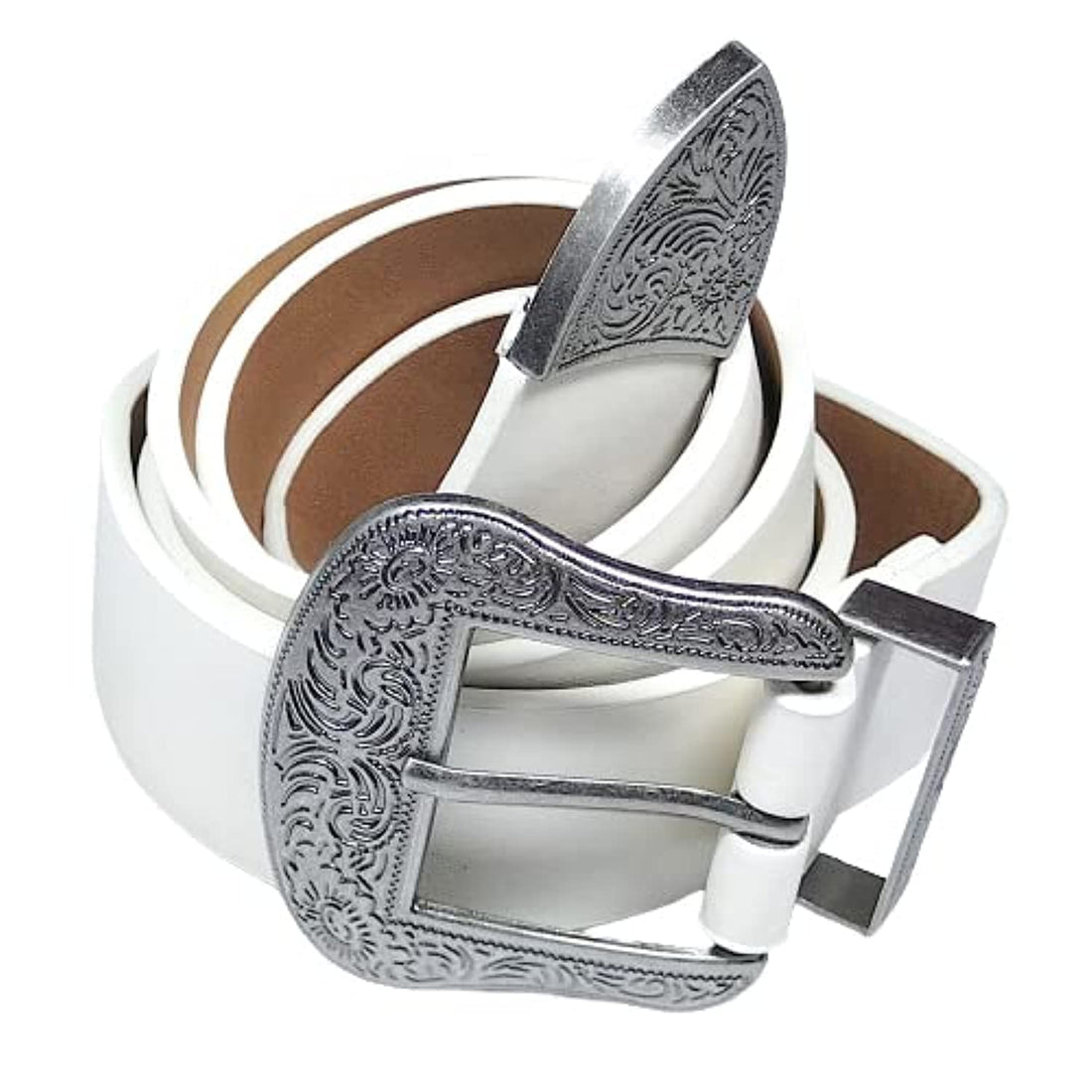 Women's Silver Buckle Leather Belt - Girls
