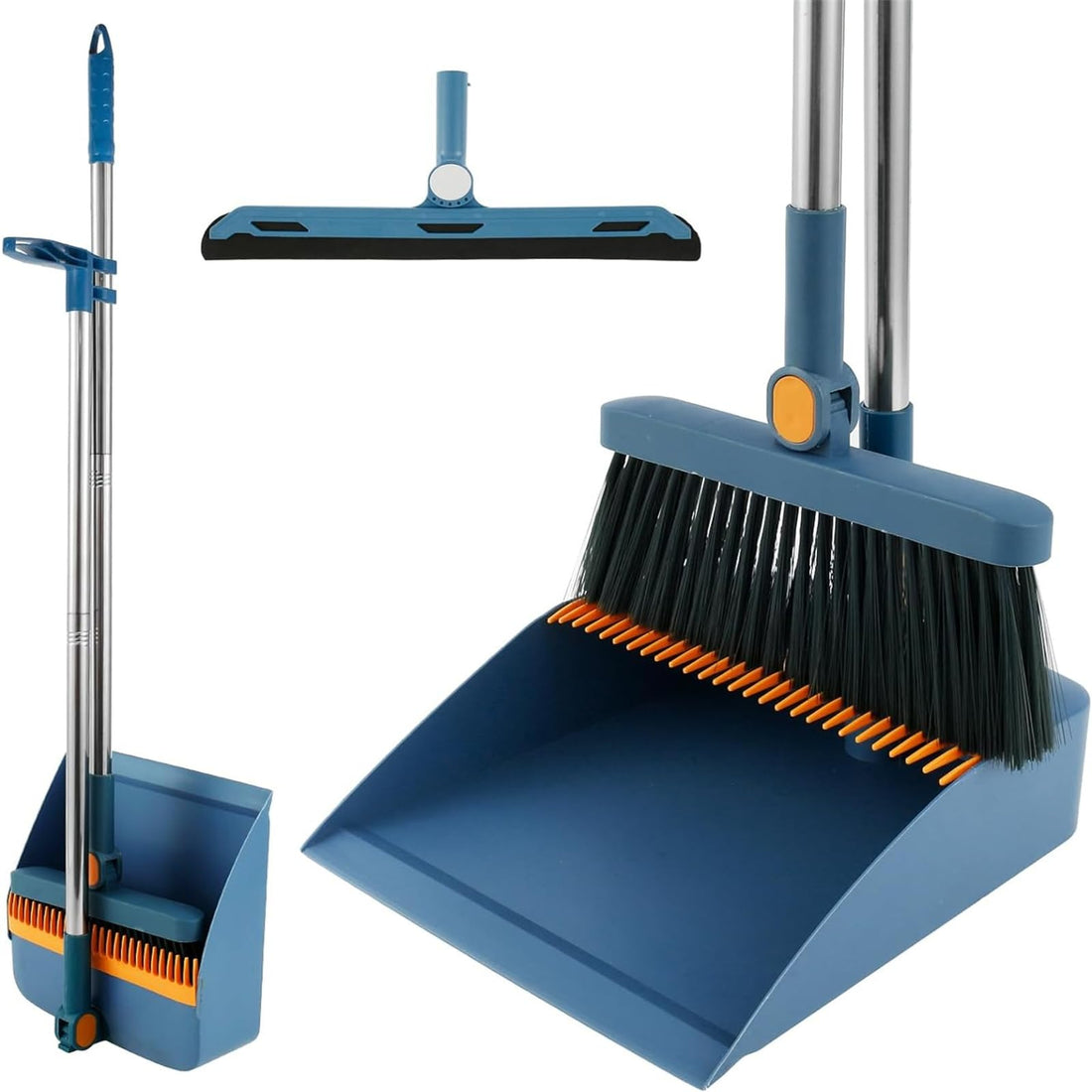 DIWANSA Broom and Dustpan Set, 180° Rotating Broom Combo, Foldable Stand Dust Pans, Upright Standing Dustpan with Self-Cleaning Comb for Kitchen Office Home Lobby Floor Use