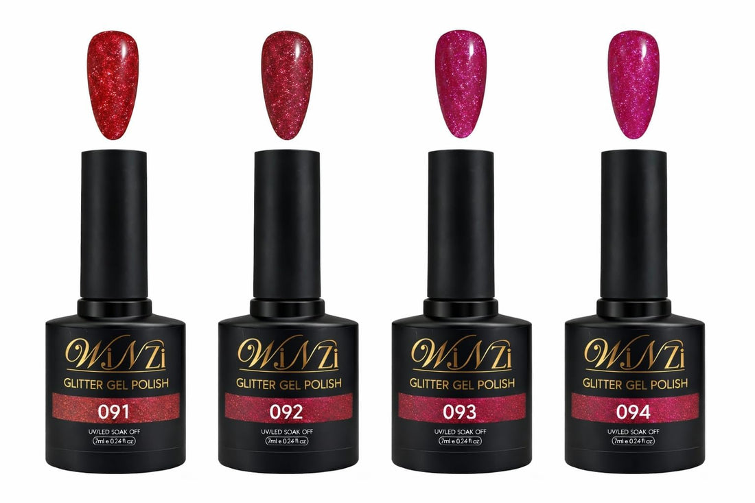 Glitter Gel Polish Set, Sparkling Shimmer Gel Nail Colors, UV LED Soak Off, High Gloss Glitter Finish for Salon & Home Manicure, 7ml Each (Sahdes 091,092,093,094)