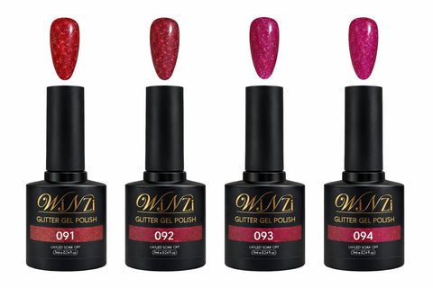 Glitter Gel Polish Set, Sparkling Shimmer Gel Nail Colors, UV LED Soak Off, High Gloss Glitter Finish for Salon & Home Manicure, 7ml Each (Sahdes 091,092,093,094)