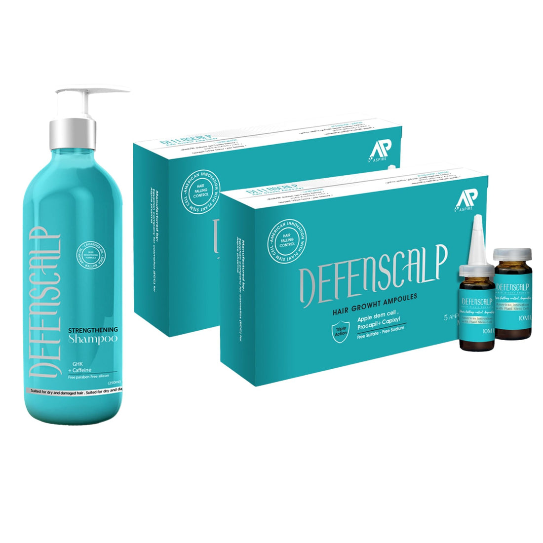 Defenscalp Ampoules & Shampoo Bundle | 2 Ampoules + 1 Fortifying Shampoo | Hair Strengthening & Nourishing Set | Daily Routine for Smooth-Shiny & Fuller Looking Hair