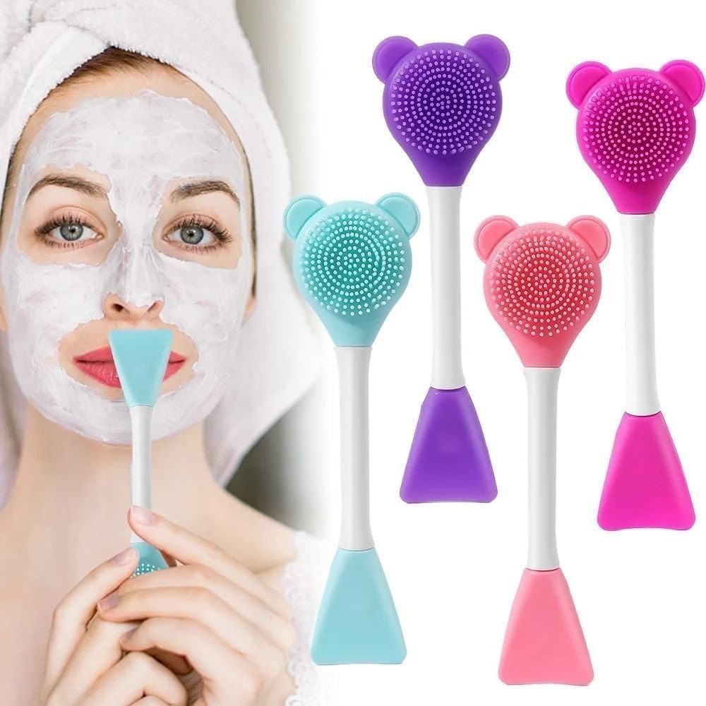 2-in-1 Soft Silicone Bear Face Cleansing Brush Hand Wash Face Brush Easy Face Mask Work Brush Multi Color