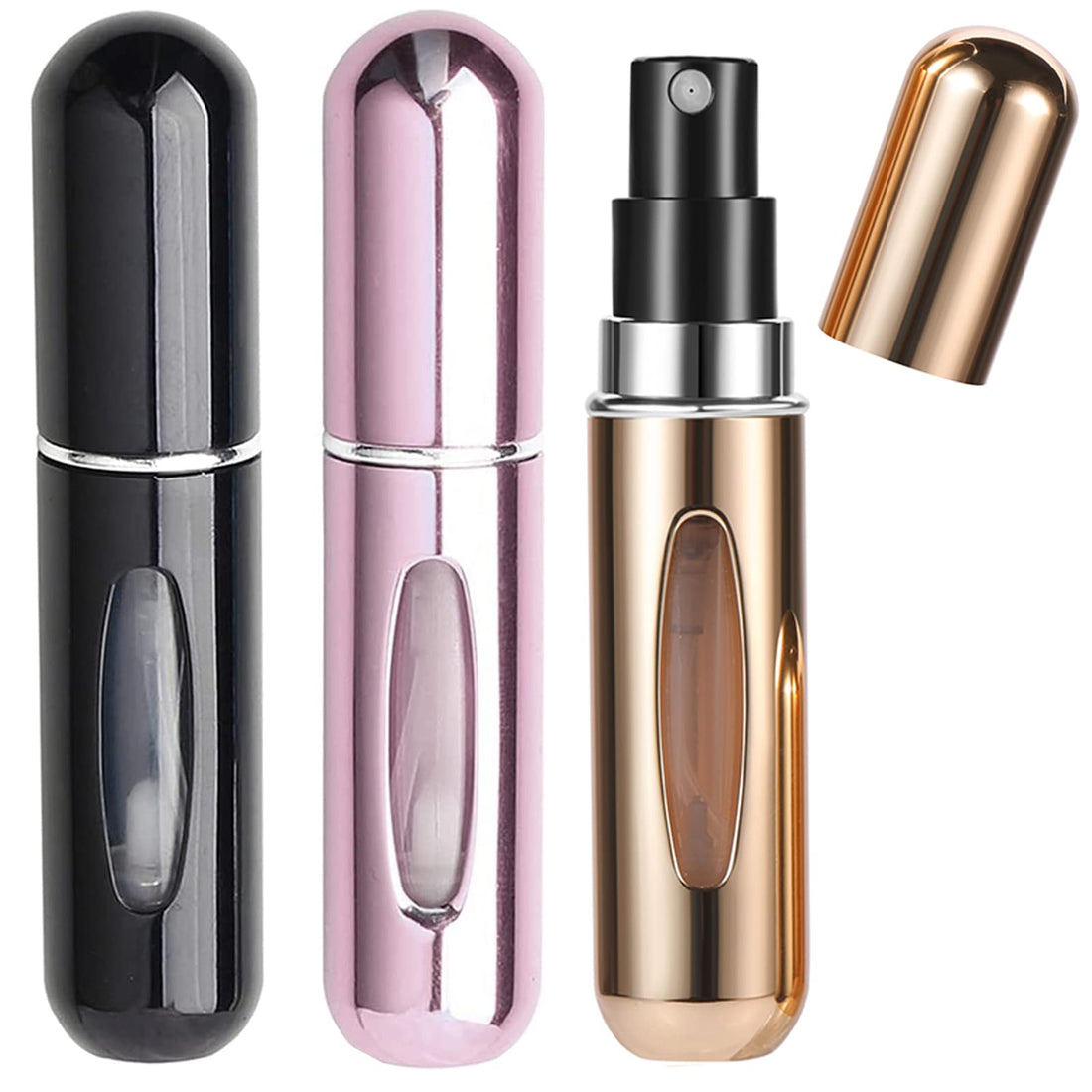 Perfume Atomizer,3pcs Empty Spray Bottle Nebulizer,Rechargeable Perfume Sprayer,5ml Portable Travel Spray Bottle,for Travel Kit(Gold/Pink/Black)