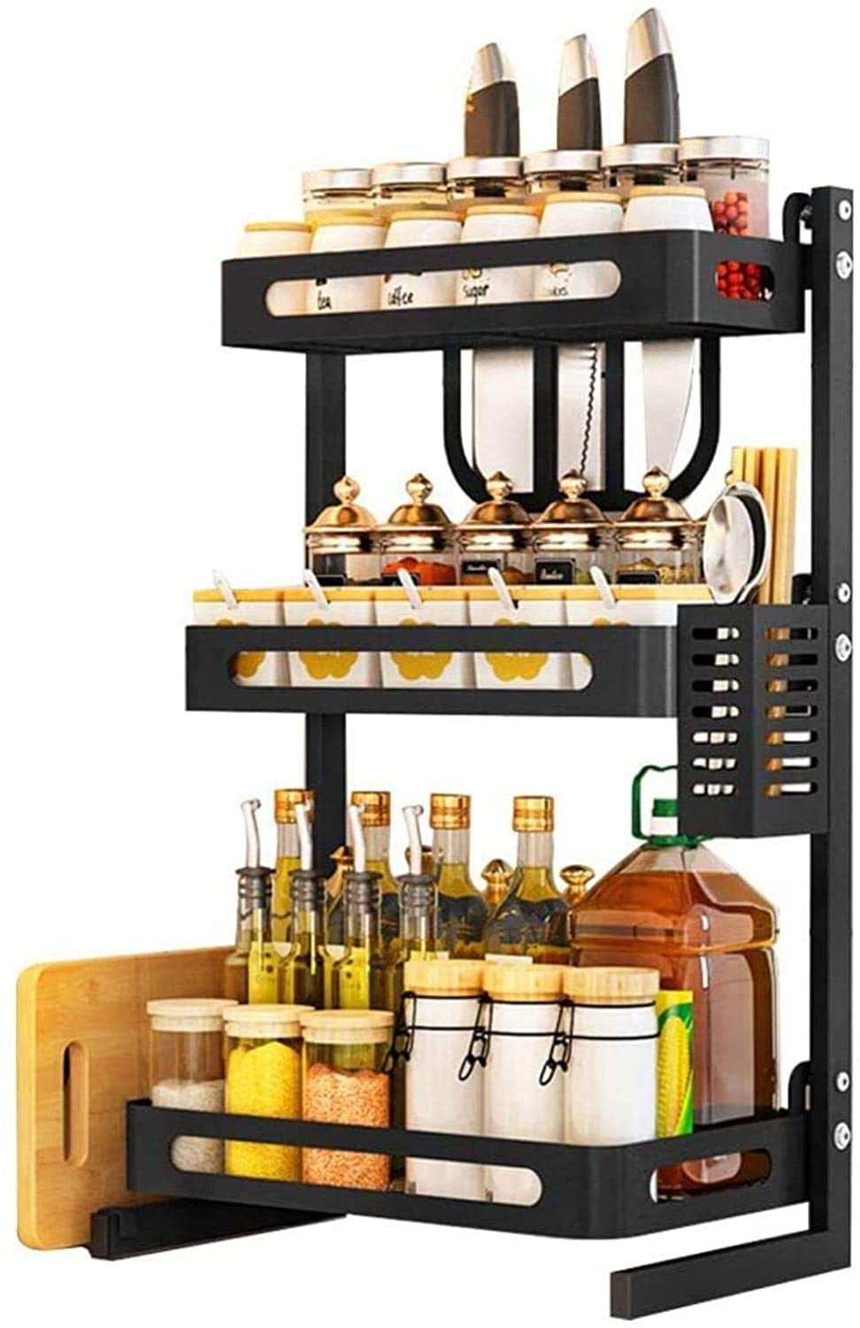 N Spice Rack Spice Jars Storage Organizer - Black