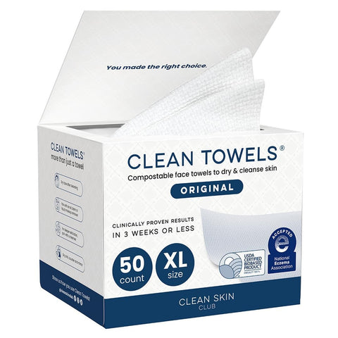 CLEAN SKIN CLUB CSC CT Clean Towels XL/World's First Biodegradable Face Towel/Disposable Makeup Removal Wipes/Super Soft 50 Count Single Box White