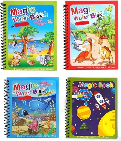 Dreamons link kids magic water colouring book (pack of 4 books) unlimited fun with water wow! aqua doodle coloring drawing reusable water-reveal activity pad, chunky-size water pen for birthday gift