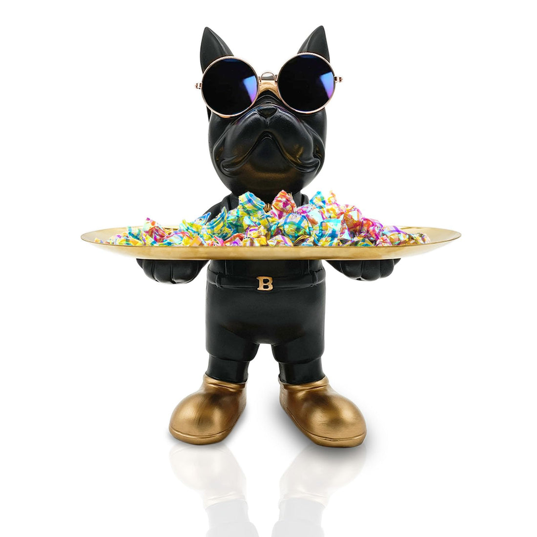 Huhote Bulldog Tray Statue, Standing Bulldog Candy Dish Key Holder Bowl, Bulldog Gifts Accessories, Resin Statues for Office Desk Home Decor Figurines Entryway Table Decor (Black)