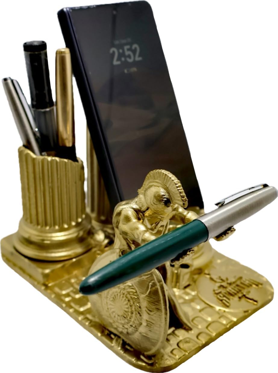 Desk Organizer with Phone Holder, Pen Holder for Desk, ٍ Spartan Warrior Figurine, Office Desk Accessories, Stationery Organizer