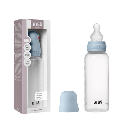 BIBS Baby Bottle 270 ml Silicone Nipple - Anti-Colic, BPA-Free, Round Nipple, Medium Flow, Lightweight & Easy to Clean, Suitable for Newborns 0+ Years - Baby Blue