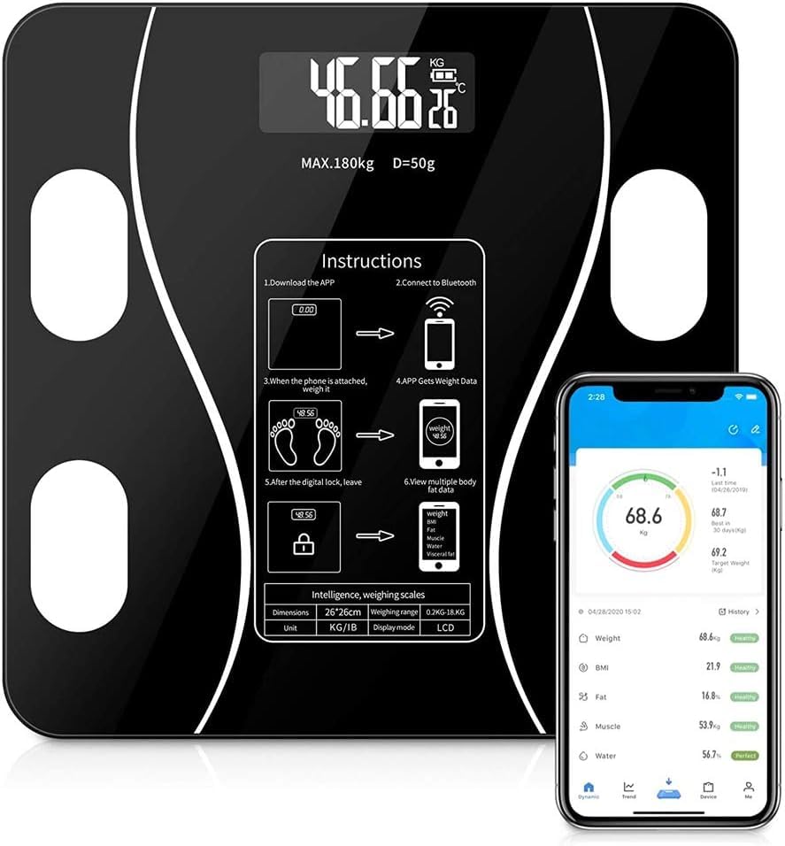 Bluetooth Body Fat Scale with 79 Related Data – High Accuracy USB Rechargeable Smart Digital Device – Compatible with Android & iOS (Black)