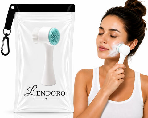LENDORO Double-Sided Face Brush, Silicone and Fibre, Deep Cleansing, Exfoliating, Massage, for All Skin Types (Random Color)