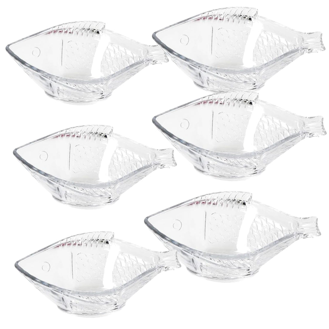 Fish Shape Glass Bowl Set Of 6 Pieces - 9cm - Clear For Serving And Decoration