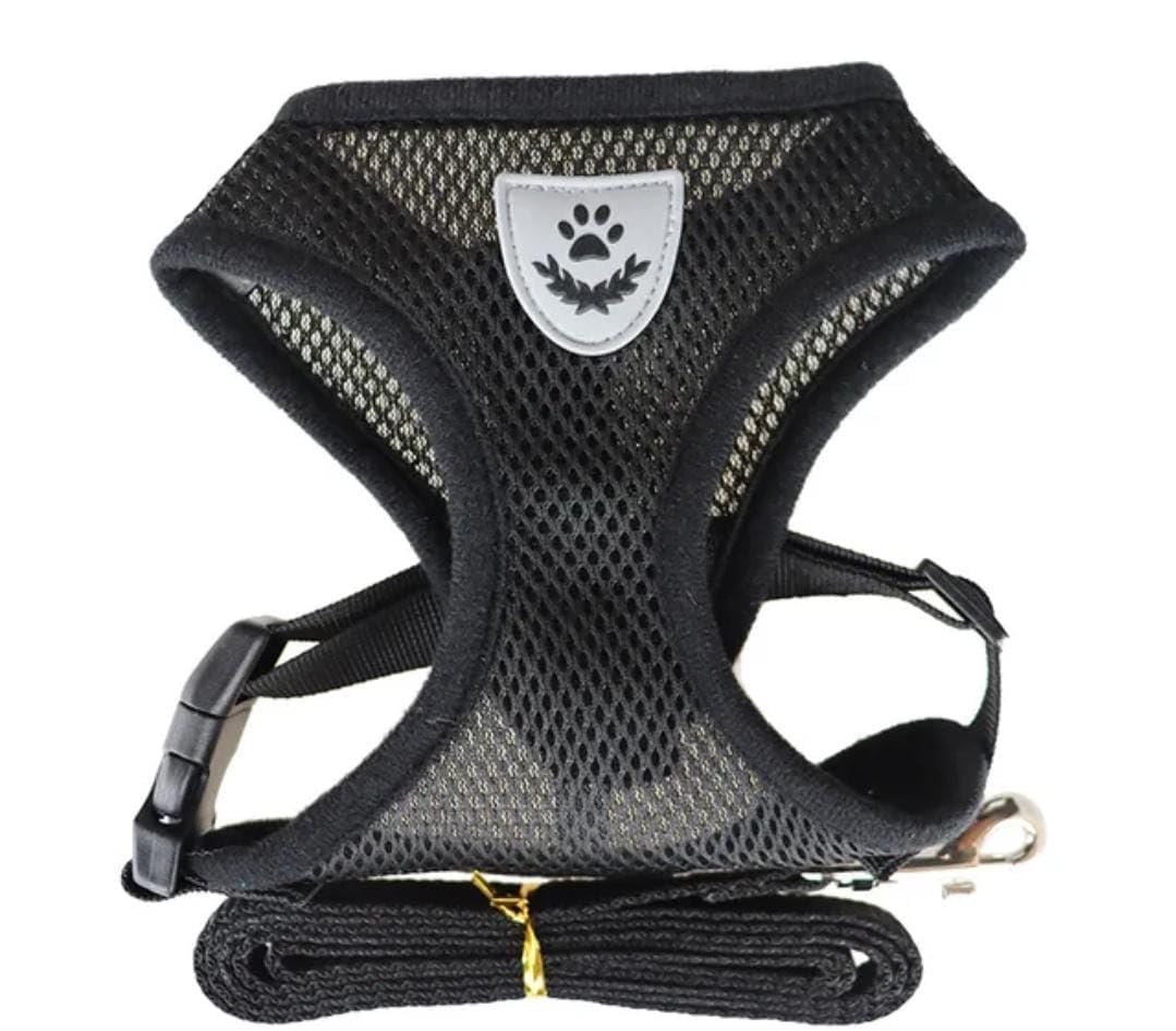 Dog Cat Harness and Leash Set, Soft Breathable No Pull Adjustable Mesh Pet Harness, Keeps Pets Cool and Cozy Multicolor Vest (Black, XL)