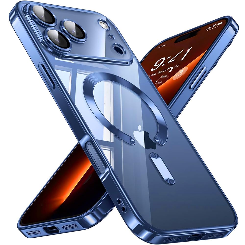 Grabist Magnetic case Compatible with iPhone 17 Pro Max, Full Camera Protection with lens, Compatible with wireless charging, Transparent Shockproof slim Protective Case (deep Blue)