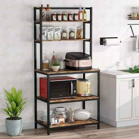 Tribesigns 5-Tier Kitchen Baker's Rack, [Thickened and reinforced] Microwave Oven Stand Spices Utensils Kitchen Utility Storage Shelf Free Standing Industrial Organizer (Rustic Brown)