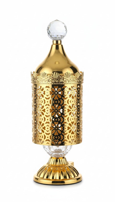 Decorative Gold Metal Incense Burner – Mabkhara Bakhoor Holder for Home, Ramadan & Eid Décor, Islamic Gift, Ornamental Incense Stand (SA_182).