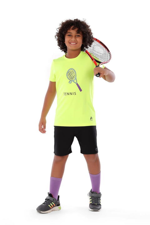 Boys Neon Yellow Tennis Graphic T-Shirt – Sporty Athletic Top