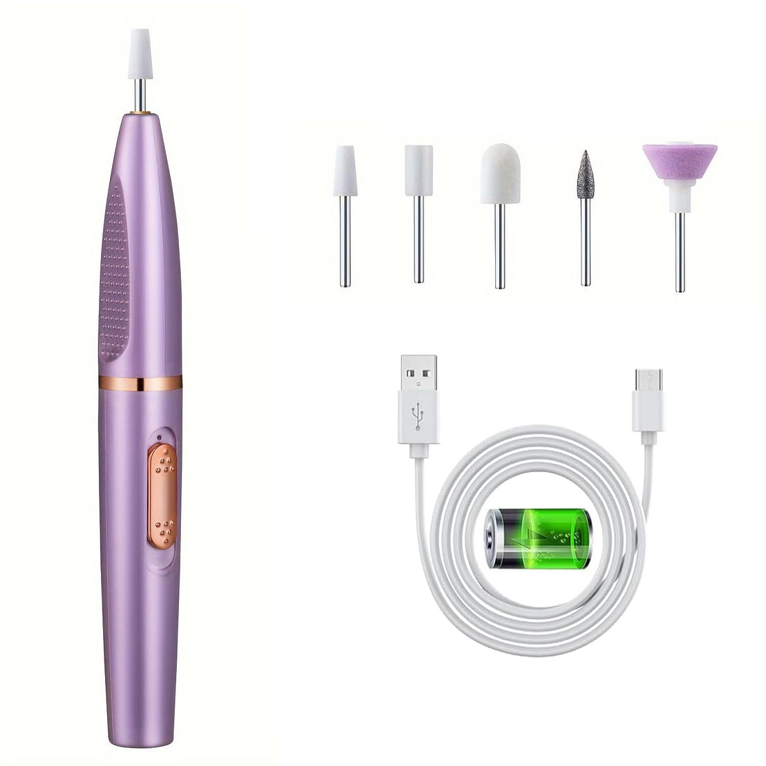 Plan A Portable Rechargeable Electric Nail File, Designed for Acrylic Nail Care, Manicure and Pedicure Kit All-Inclusive Manicure Pedicure Kit for Safe and Gentle Nail Art Shaping (Violet)