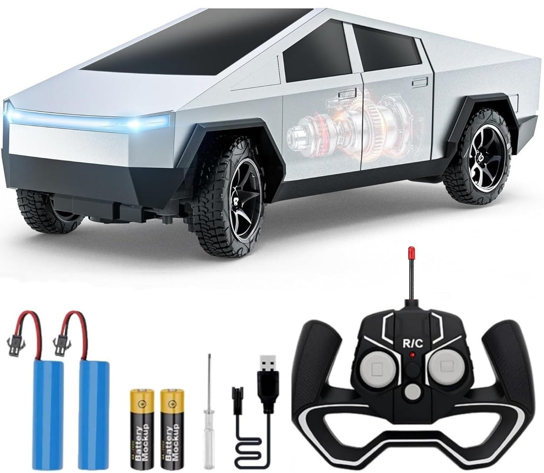 TOYS LAND 1:24 Scale RC Car Toy for Kids, All-Terrain Remote Control Pickup Truck with LED Lights, 2 Rechargeable Batteries Futuristic Car, Birthday Gifts for Boys and Girls Aged 3-8