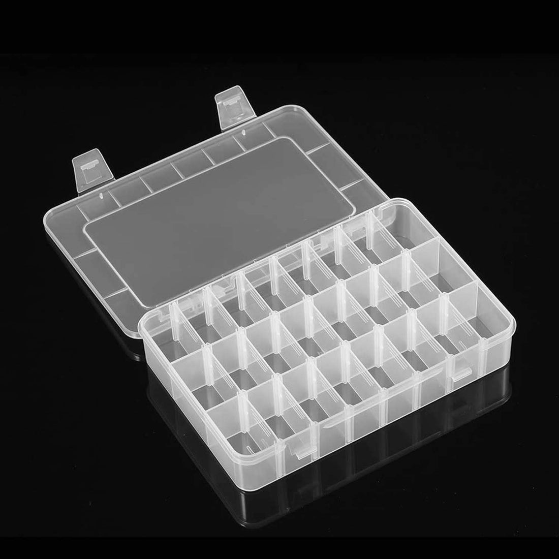 Plastic Organizer Container Box, 24 Grids Storage Box with Adjustable Dividers Organizer Storage Container Removable Grid Compartment Big Clear Slot box Case for Beads Earring Small Items
