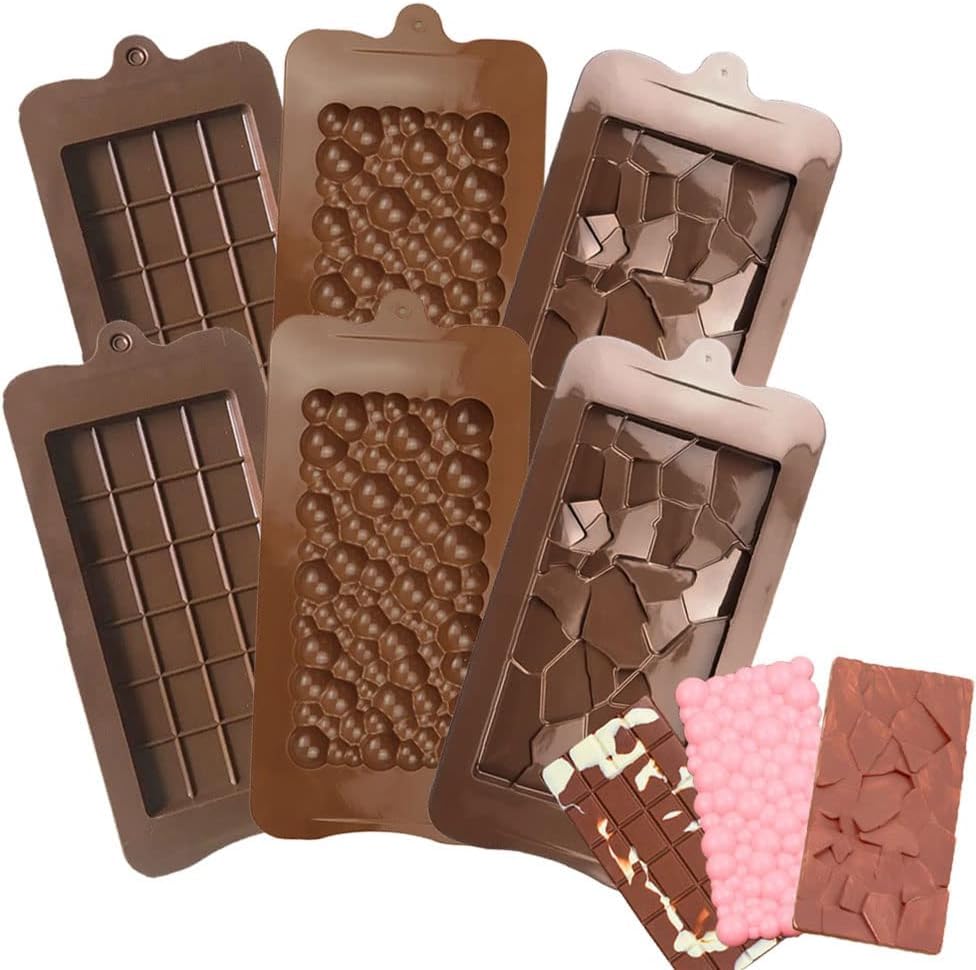 3 Pcs Break Apart Chocolate Silicone Moulds Food Grade Non-Stick Candy Protein Energy Bar Molds for Baking Snacks Brownie Choco Bar Dessert Gummy Jelly Caramel Granache Party Treats for Kids