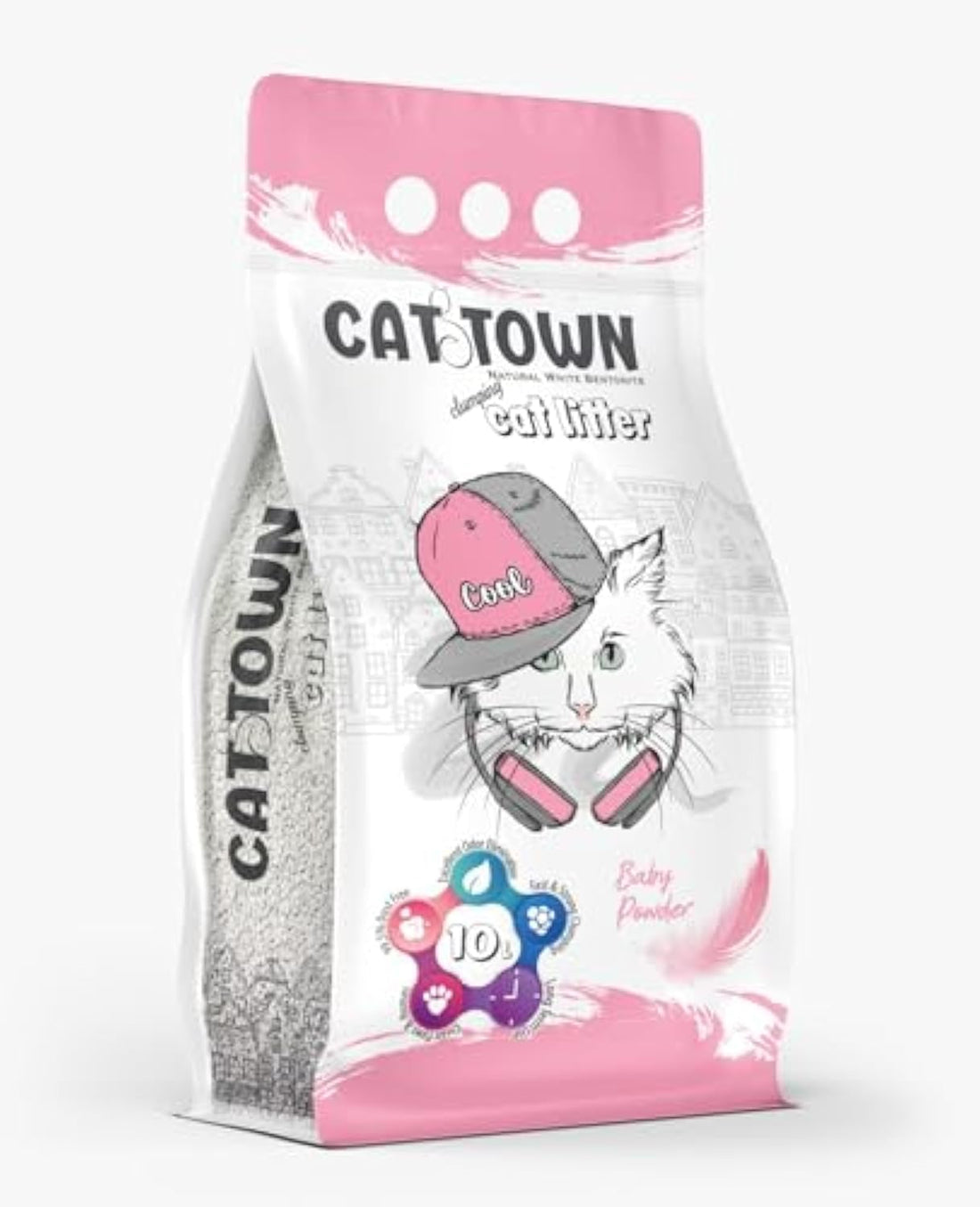 Cat Town Cat Litter Made from 100% Clumping Natural Bentonite, 99.5% Dust Free, Forever Fresh, Pet Friendly, Resists Odor - (10L) (Baby Powder)