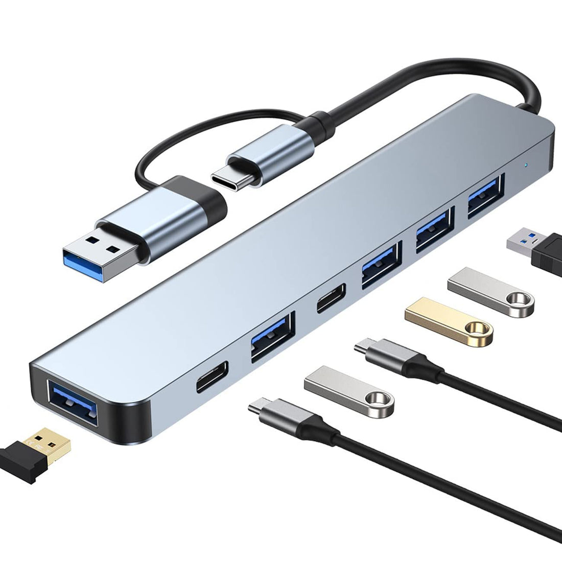 USB C HUB 3.0, CRTEPST 7 in 2 Multiport Hub Adapter with 1 USB 3.0/100W PD Charging Hub and 4 USB 2.0 Compatible with MacBook Air/Pro, iPad Pro, Windows