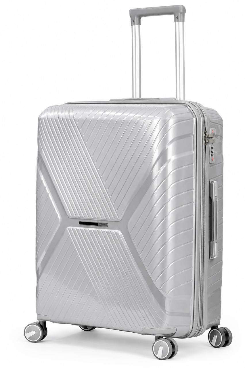 360 Degree Shatterproof Silicone Luggage Trolley Bag, Silver TSA Lock, Adjustable Telescopic Handle (26 Inch)