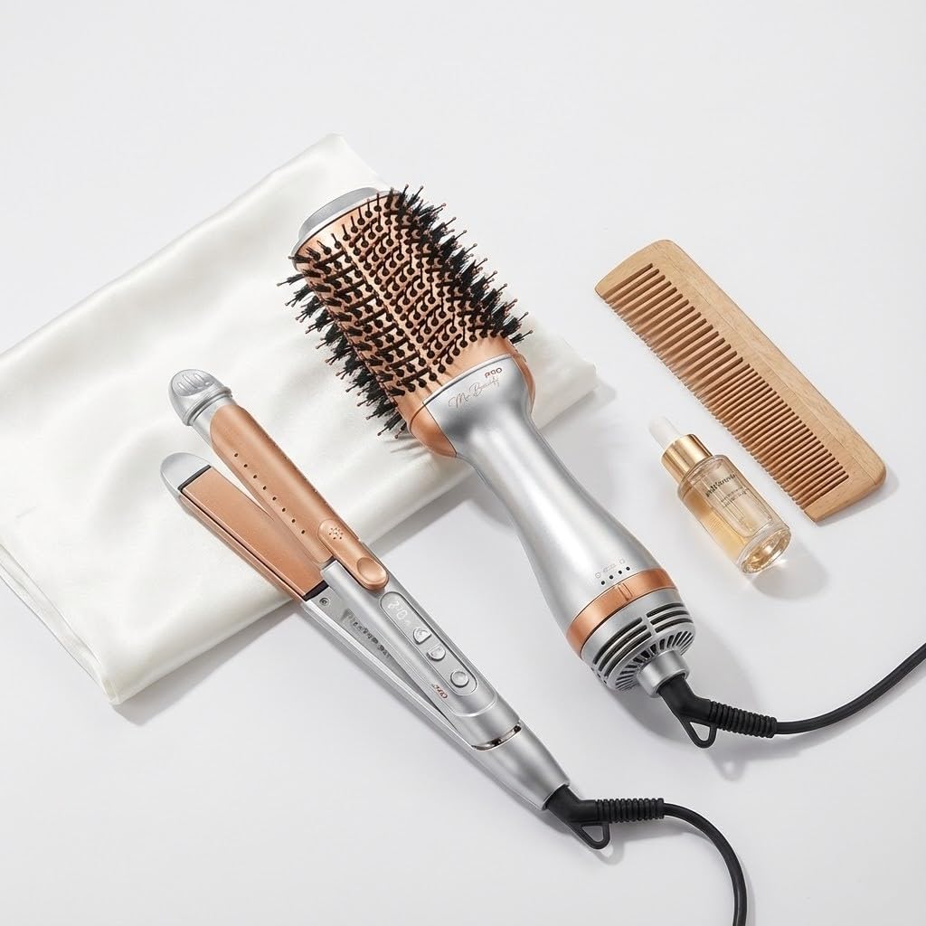 2 in 1 Hair Dryer & Air Brush Set with Curling Iron 1200W 10 Temperature LCD Display for Easy Drying Curling Curls