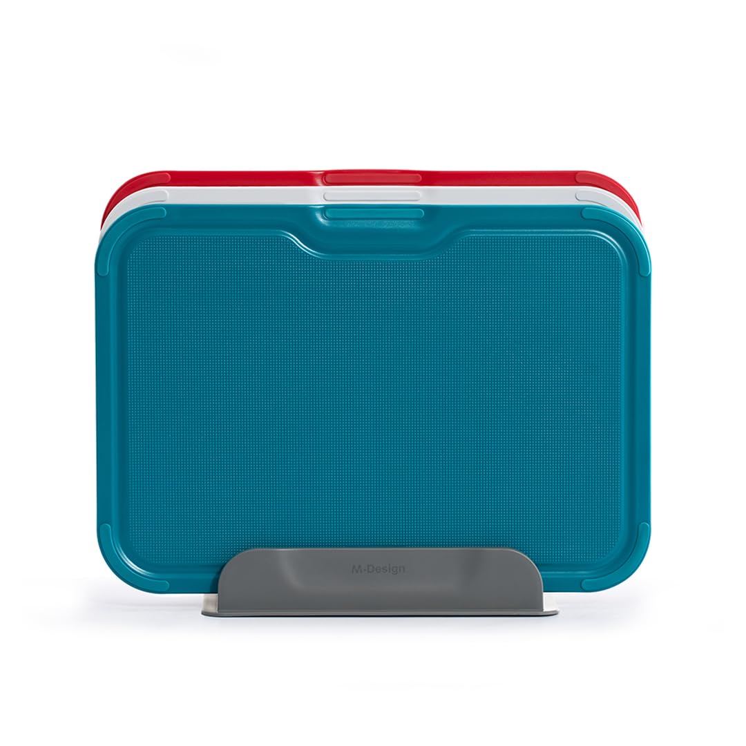M-Design Medium Chopping Board Set with Stand - Teal/White/Red