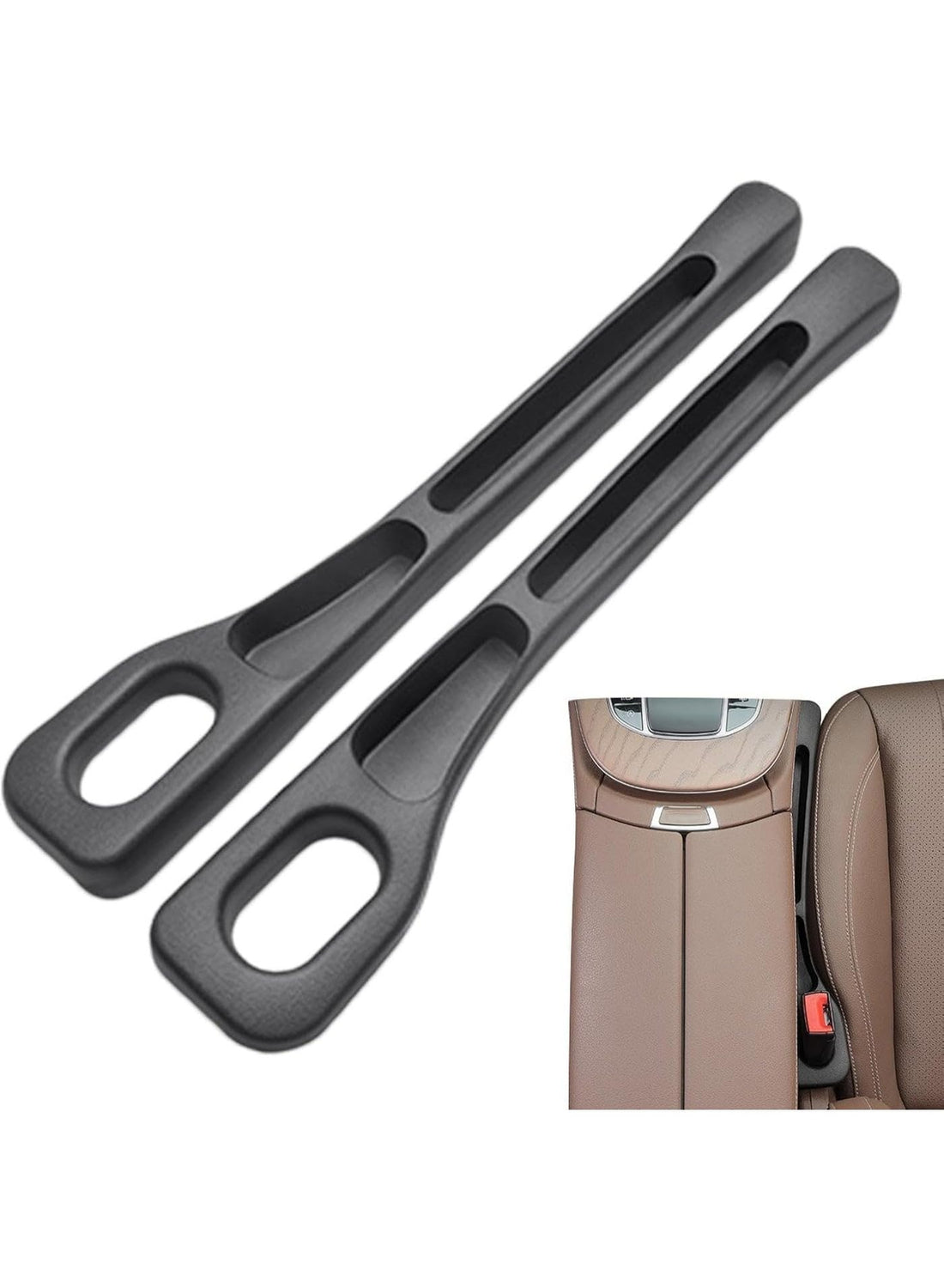 MT Universal Car Seat Gap Filler, Soft Rubber Leather Organizer, Waterproof Interior Storage, Black, 2 Pack