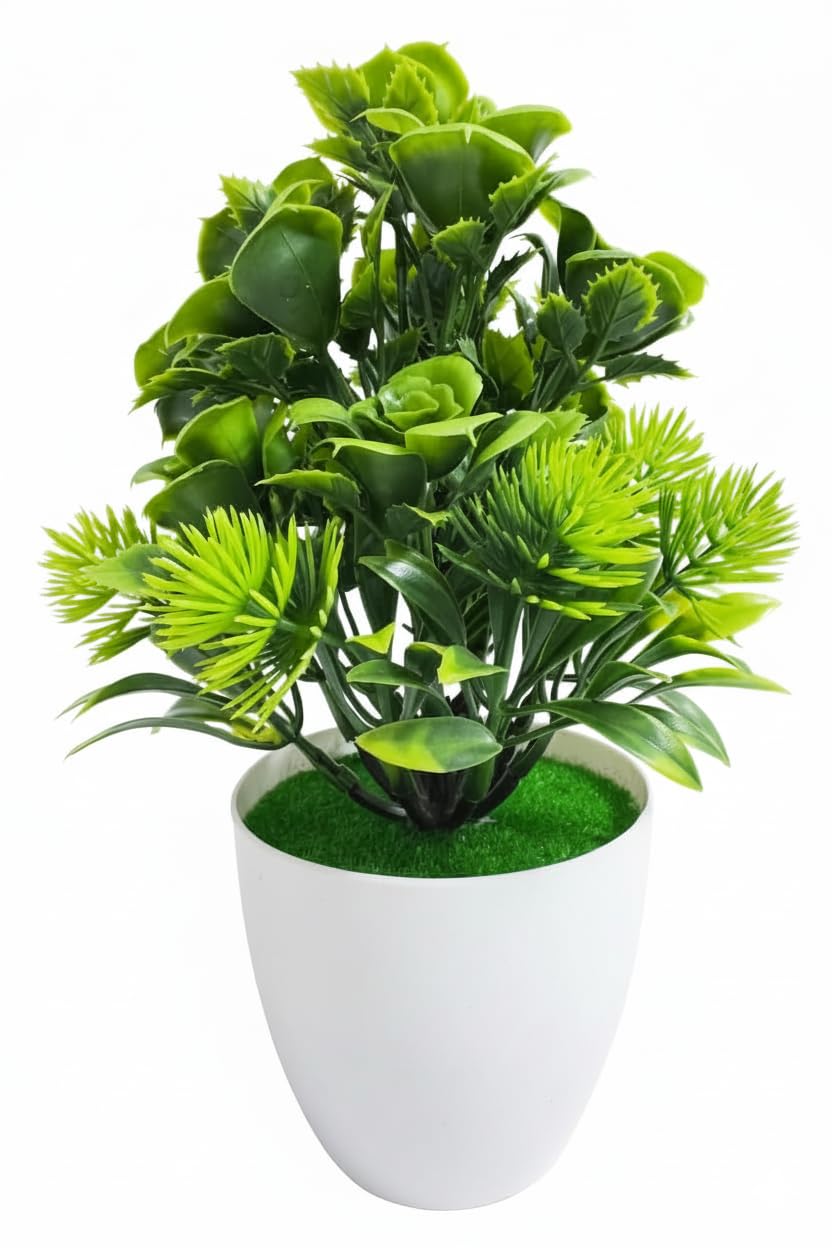 Artificial Plant Yellow and Orange Flowers with White Pot – Home & Office Decor, Natural Shape, Suitable for Tables, Shelves, Hall Decor, Living Room (Green)