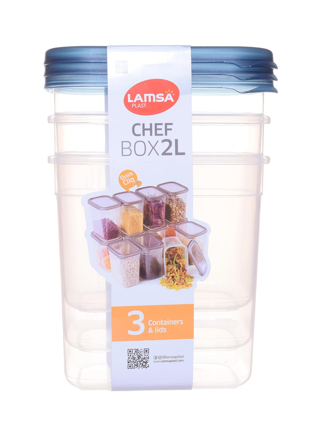 Plastic Food Storage Container Set Of 3 Pieces 2 Liter - Multiple colors