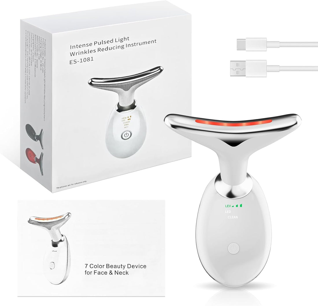Facial Massager,Red Light Therapy for Face with 7 Color Light,Neck Face Beauty Device with Warming & Vibration Function,3 in 1 True Beauty Glow Facial Massager for Enhanced Face,Neck and Shoulder Care