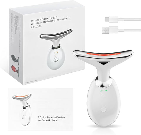 Facial Massager,Red Light Therapy for Face with 7 Color Light,Neck Face Beauty Device with Warming & Vibration Function,3 in 1 True Beauty Glow Facial Massager for Enhanced Face,Neck and Shoulder Care