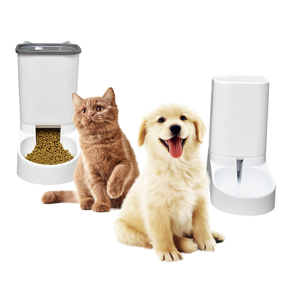 Beauty Pear Dog Water Dispenser, Automatic Waterer and Food Feeder, 5L Gravity Water Dispenser Station Self-Dispensing Drinking Fountain for Multiple Puppy Dogs Cats