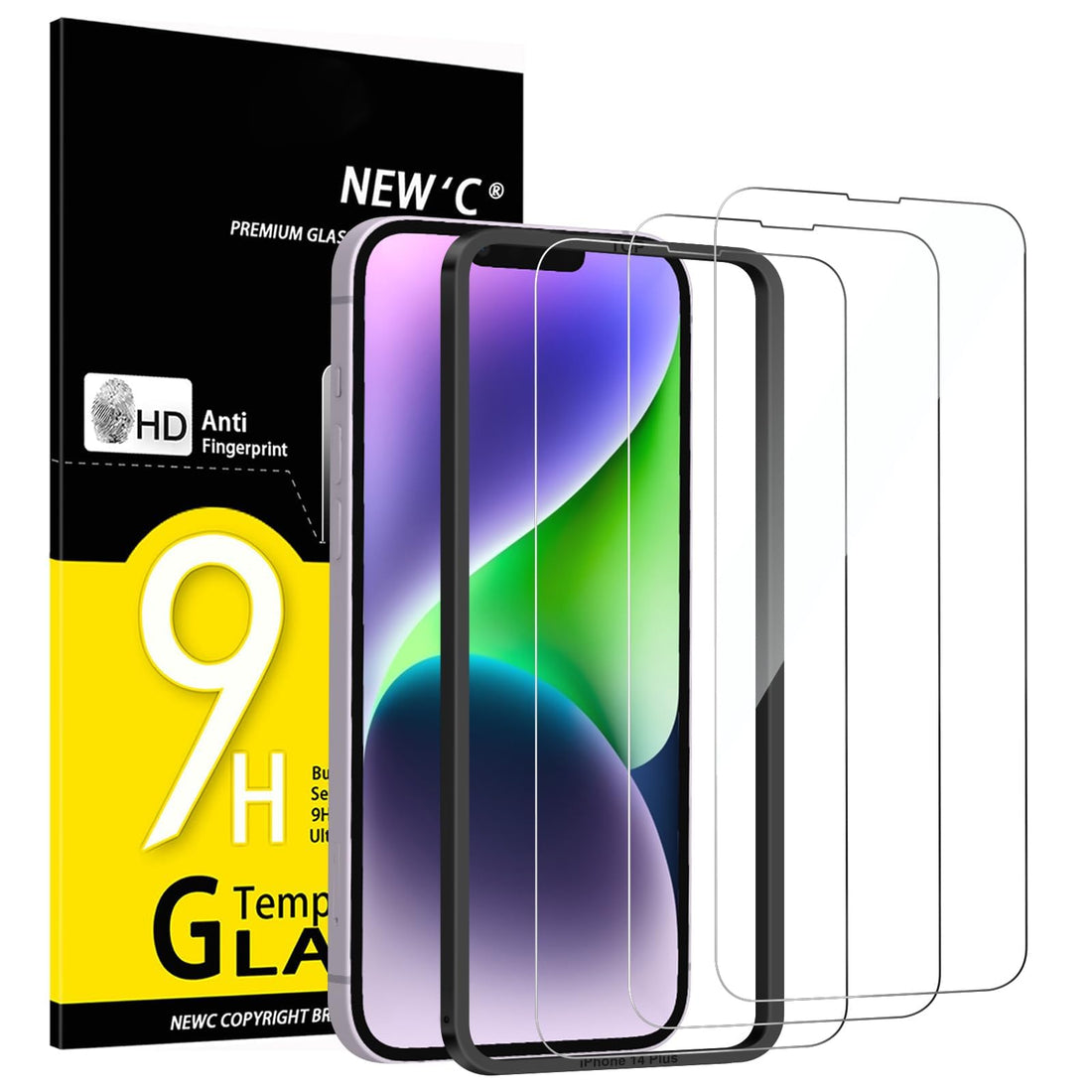 NEW'C Set of 3 Tempered Glass Screen Protector for iPhone 14 Plus, iPhone 13 Pro Max (6.7 Inches) - Effective Screen Protector against Scratches - Ultra Resistant - HD Transparent - Easy Installation