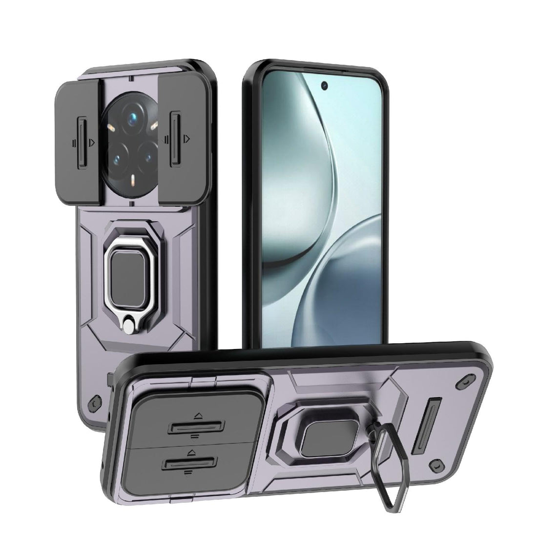 Phone case Cover Sliding Camshield TPU + PC Shockproof with a shock-resistant metal ring Holder compatible with Realme 14 Pro Plus (Purple)