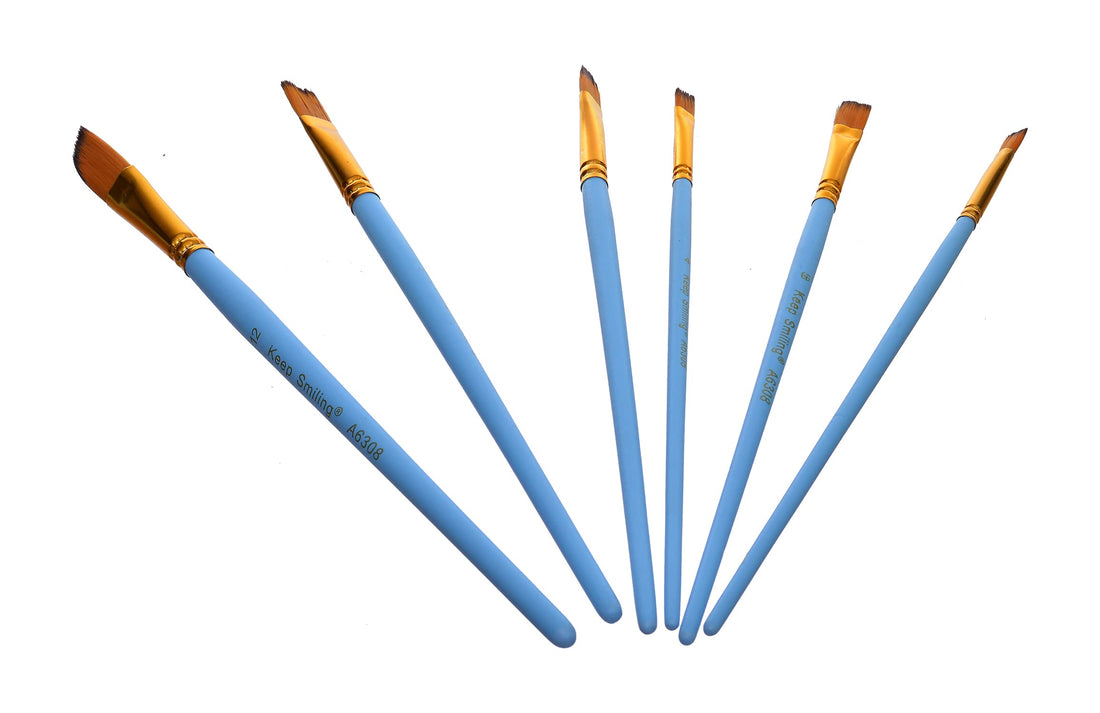 Keep Smiling Professional Artist Paint Brush Set of 12 Different Shapes Multi Functional for Canvas, Watercolor, Oil and Acrylic Painting - Gold/Light Blue