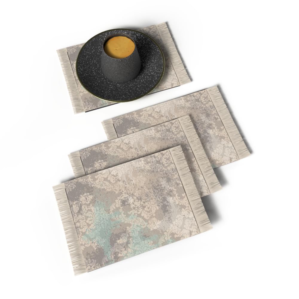 ART MOOD HOME Rug Coaster - Elegant and Durable Mini Rug Coasters for Coffee Table, Dining, and Home Decor - Ultra-Soft Microfiber Polyester - Set Of 4 - Light Gray