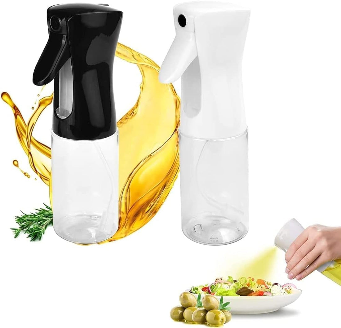 2-Pack Refillable 200ml Oil Sprayer Bottles, Black & White, Food Grade PP & PET, BPA Free, Fine Spray, Long Tube, Filter, Ideal for Cooking Oil, Vinegar, Air Fryer