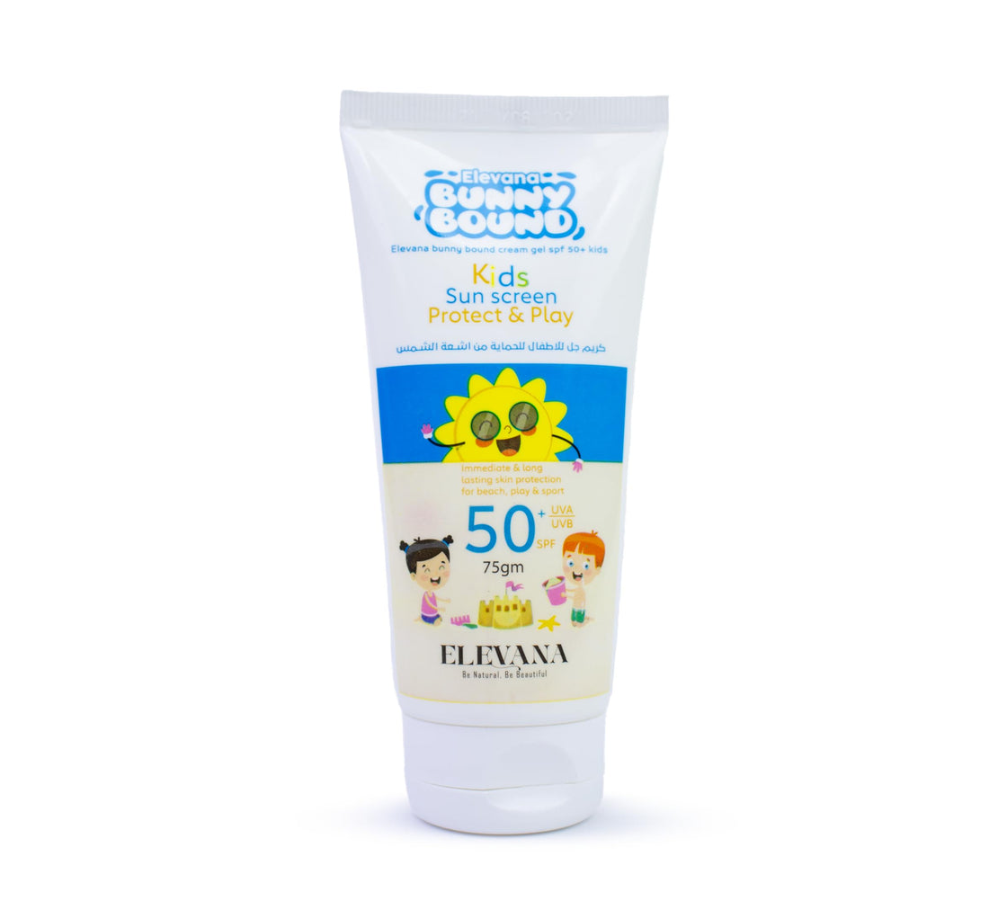 Sun Screen cream gel 50+kids bunny bound from elevana (75ML) Broad-Spectrum UVA and UVB Protection for Sensitive Skin, Gentle Formula with Aloe Vera and Vitamin E