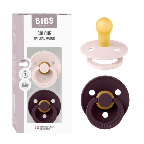 Bibs Pacifier Colour 2 Pack Latex Size 1 Petal/Plum