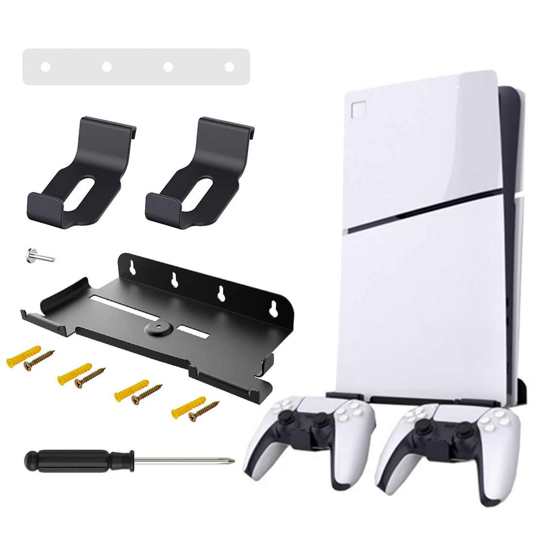 1 x Wall Mount for PS5 Console, Wall Mount PS5 Slim with Headphone Holder, PS5 Wall Mount (Disc/Digital Edition), PS5 Holder Wall Slim, Black