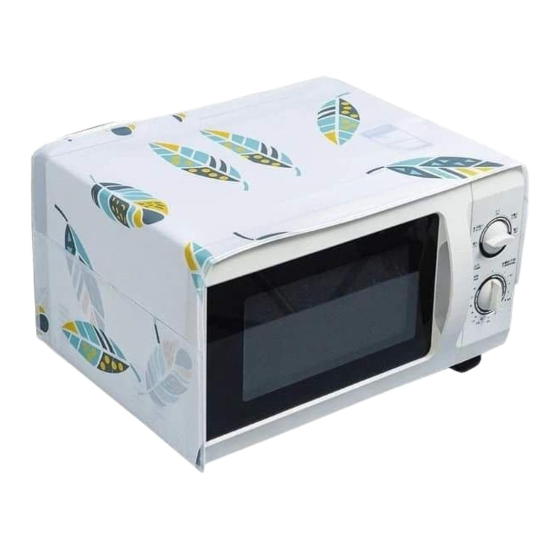 Microwave Cover, 85 x 35 cm, Decorative Leaf Pattern, White with Blue and Yellow Accents